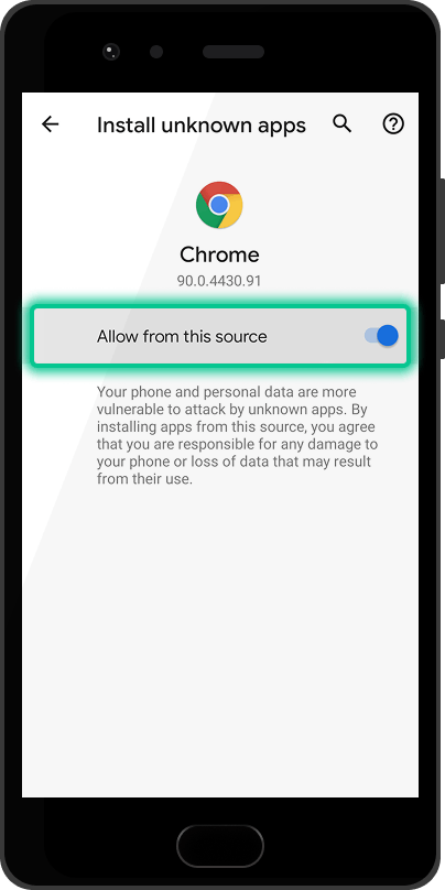 Allow from this source setting for Planbet APK installation on Android