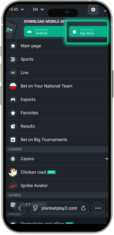 Download Planbet iOS app button on iPhone