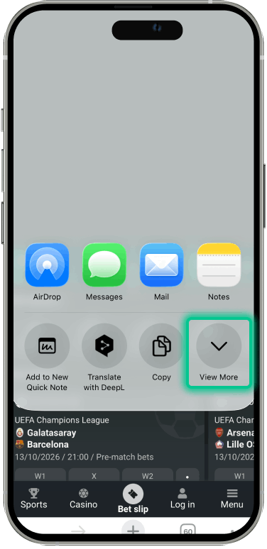 View More option in the Safari share menu on iPhone