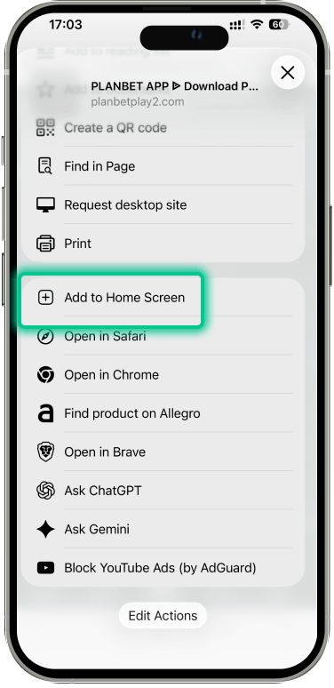 Add to Home Screen option in Safari on iPhone