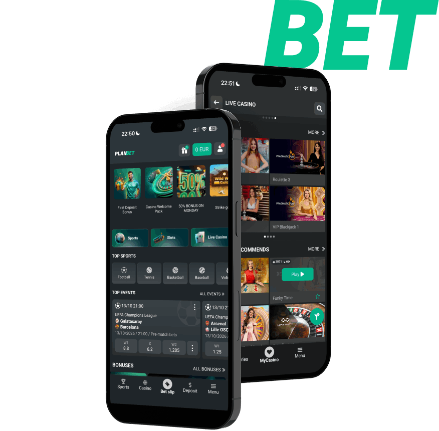 Planbet app interface on iPhone