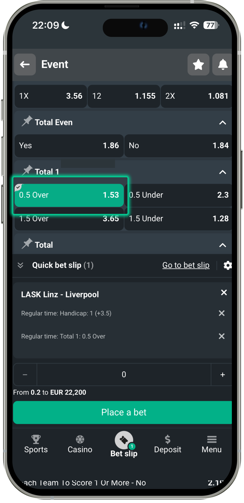 Planbet cricket bet example showing selected match and betting odds