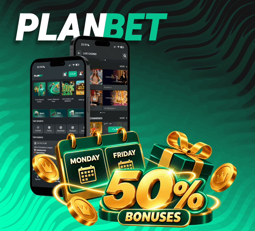 Planbet 50% Monday and Friday reload bonus banner