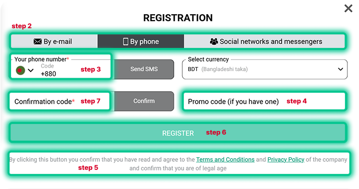 Planbet registration form with highlighted fields for account details